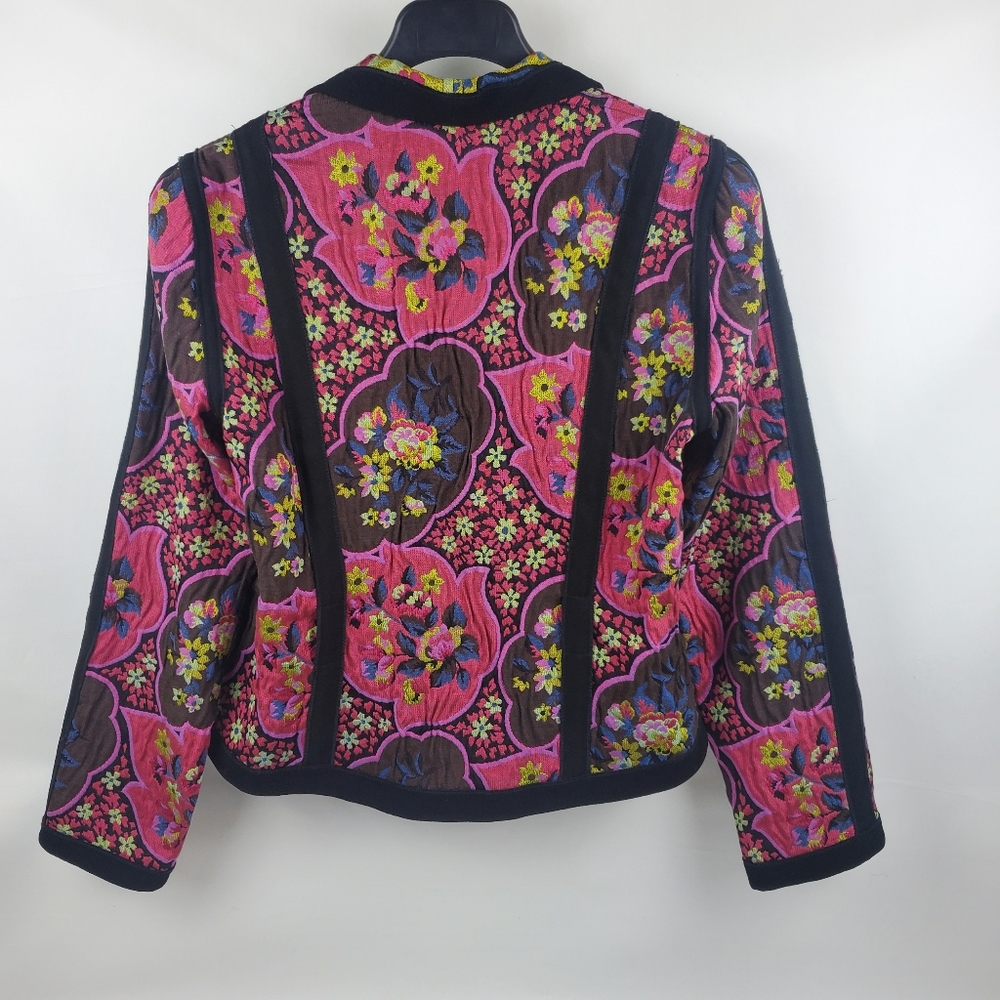 Canvasback Vintage Vibrant Multicolor Flower Cotton Blend Blazer Size 14 - Picture 2 of 9